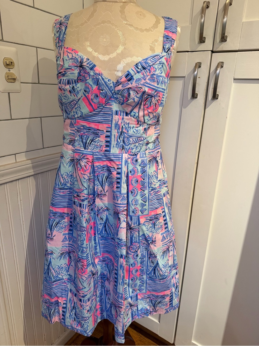 Lilly Pulitzer Pink and Blue Palm Print Mini Dress